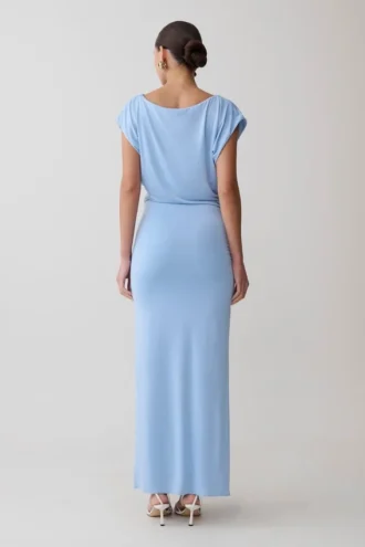 Maiara Shortsleeve Slinky Tie Maxi Dress – Sea Blue
