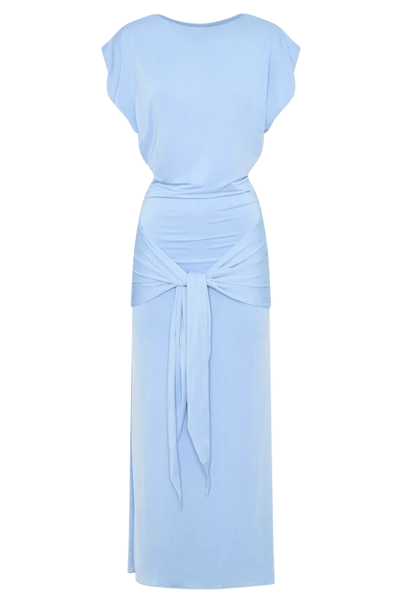 Maiara Shortsleeve Slinky Tie Maxi Dress – Sea Blue Maiara Shortsleeve Slinky Tie Maxi Dress – Sea Blue