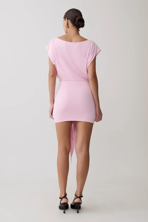 Maiara Shortsleeve Slinky Tie Mini Dress – Pink Maiara Shortsleeve Slinky Tie Mini Dress – Pink