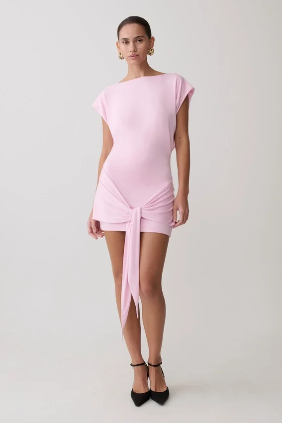 Maiara Shortsleeve Slinky Tie Mini Dress – Pink Maiara Shortsleeve Slinky Tie Mini Dress – Pink