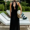 Malakhai Chiffon Halter Maxi Dress – Black