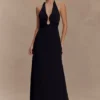 Malakhai Chiffon Halter Maxi Dress – Black