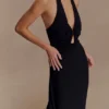 Malakhai Chiffon Halter Maxi Dress – Black