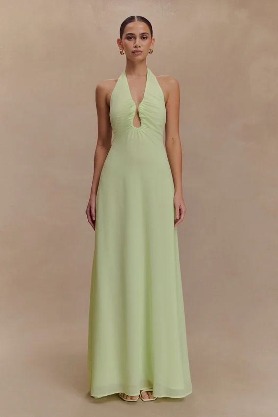 Malakhai Chiffon Halter Maxi Dress – Pastel Green Malakhai Chiffon Halter Maxi Dress – Pastel Green