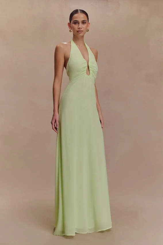 Malakhai Chiffon Halter Maxi Dress – Pastel Green Malakhai Chiffon Halter Maxi Dress – Pastel Green