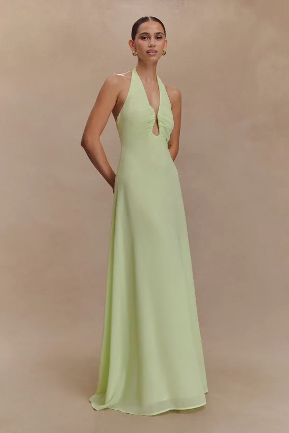 Malakhai Chiffon Halter Maxi Dress – Pastel Green Malakhai Chiffon Halter Maxi Dress – Pastel Green