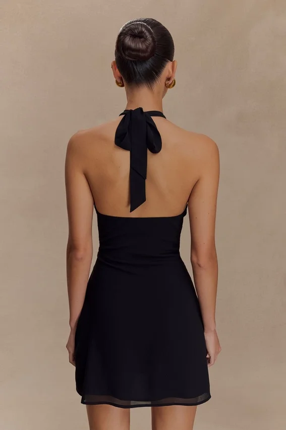 Malakhai Chiffon Halter Mini Dress – Black Malakhai Chiffon Halter Mini Dress – Black