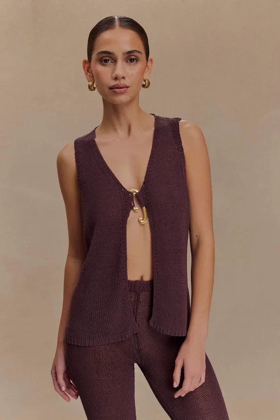 Malani Knit Top With Hardware – Chocolate Malani Knit Top With Hardware – Chocolate