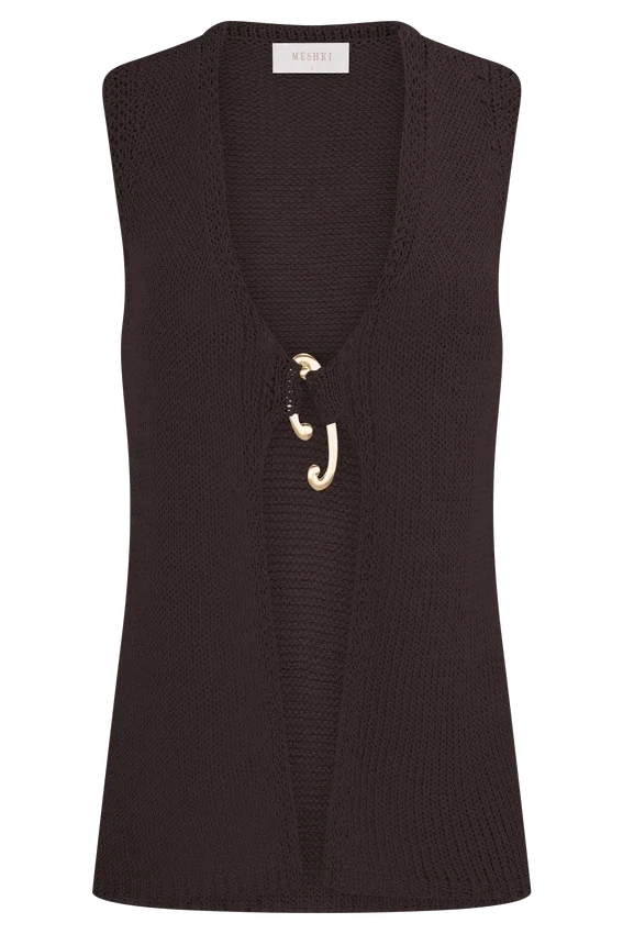Malani Knit Top With Hardware – Chocolate Malani Knit Top With Hardware – Chocolate