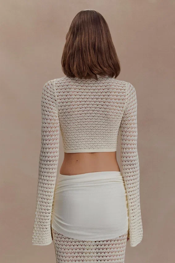 Mania Crochet Long Sleeve Cropped Top – Ivory Mania Crochet Long Sleeve Cropped Top – Ivory