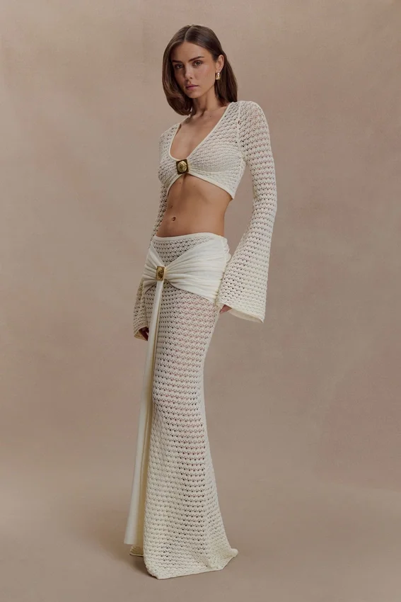 Mania Crochet Maxi Skirt With Hardware – Ivory Mania Crochet Maxi Skirt With Hardware – Ivory