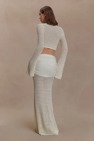 Mania Crochet Maxi Skirt With Hardware – Ivory