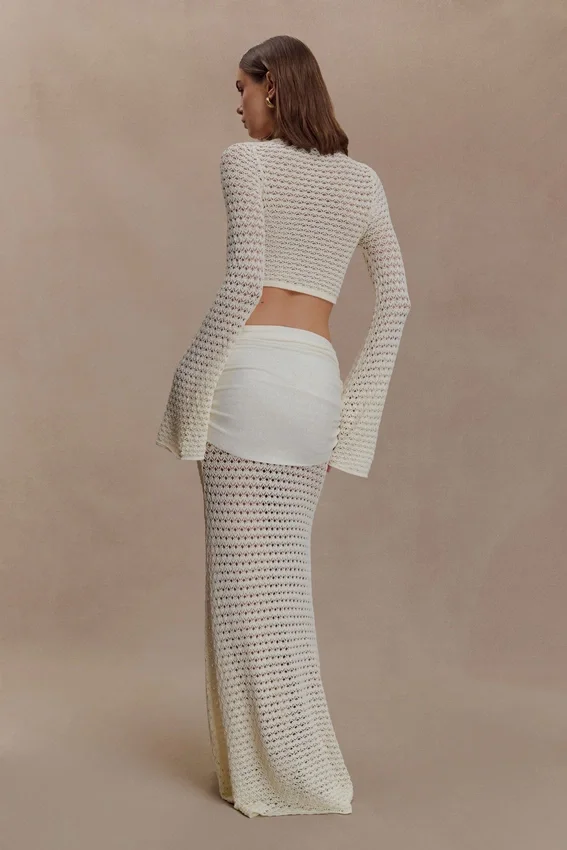 Mania Crochet Maxi Skirt With Hardware – Ivory Mania Crochet Maxi Skirt With Hardware – Ivory