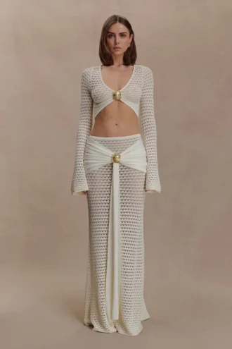 Mania Crochet Maxi Skirt With Hardware – Ivory