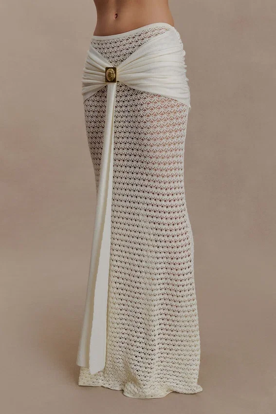 Mania Crochet Maxi Skirt With Hardware – Ivory Mania Crochet Maxi Skirt With Hardware – Ivory