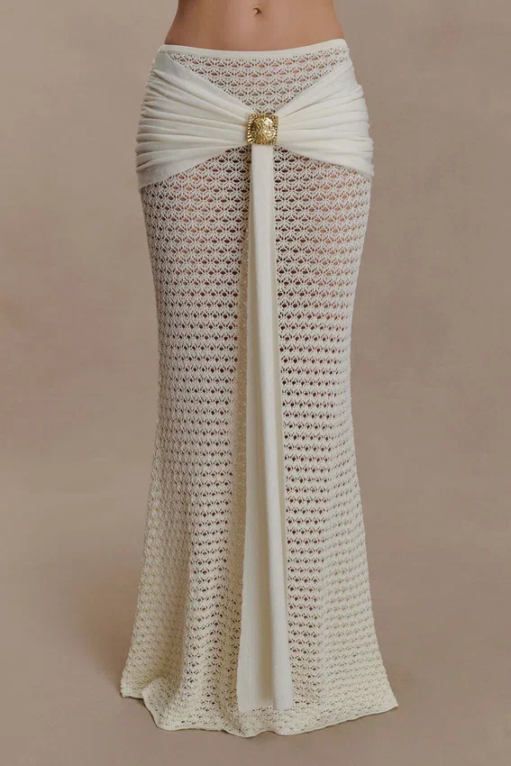 Mania Crochet Maxi Skirt With Hardware – Ivory Mania Crochet Maxi Skirt With Hardware – Ivory