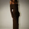 Marcel Off Shoulder Diamante Maxi Dress – Chocolate Marcel Off Shoulder Diamante Maxi Dress – Chocolate