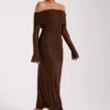 Marcel Off Shoulder Diamante Maxi Dress – Chocolate Marcel Off Shoulder Diamante Maxi Dress – Chocolate