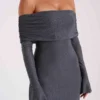 Marcel Off Shoulder Diamante Maxi Dress – Gunmetal