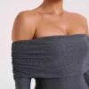 Marcel Off Shoulder Diamante Maxi Dress – Gunmetal