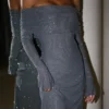 Marcel Off Shoulder Diamante Maxi Dress – Gunmetal