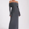 Marcel Off Shoulder Diamante Maxi Dress – Gunmetal
