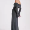 Marcel Off Shoulder Diamante Maxi Dress – Gunmetal