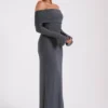 Marcel Off Shoulder Diamante Maxi Dress – Gunmetal