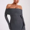 Marcel Off Shoulder Diamante Maxi Dress – Gunmetal