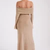 Marcel Off Shoulder Diamante Maxi Dress – Nude