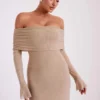 Marcel Off Shoulder Diamante Maxi Dress – Nude