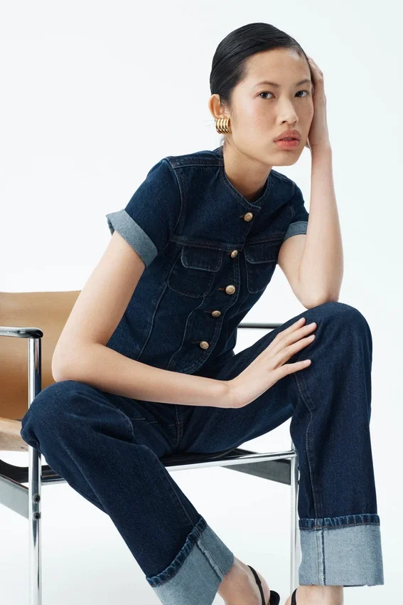 Marge Fitted Denim Short Sleeve Top – Indigo Blue Marge Fitted Denim Short Sleeve Top – Indigo Blue