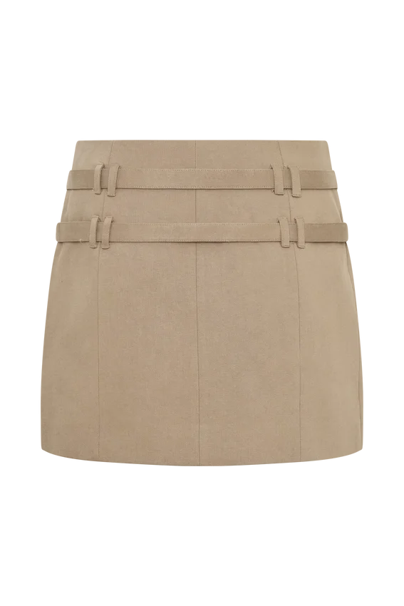 Marielle Double Belt Mini Skirt – Taupe Marielle Double Belt Mini Skirt – Taupe