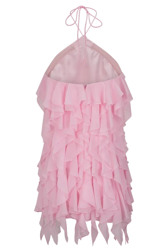 Marigold Ruffle Halter Mini Dress – Powder Pink Marigold Ruffle Halter Mini Dress – Powder Pink