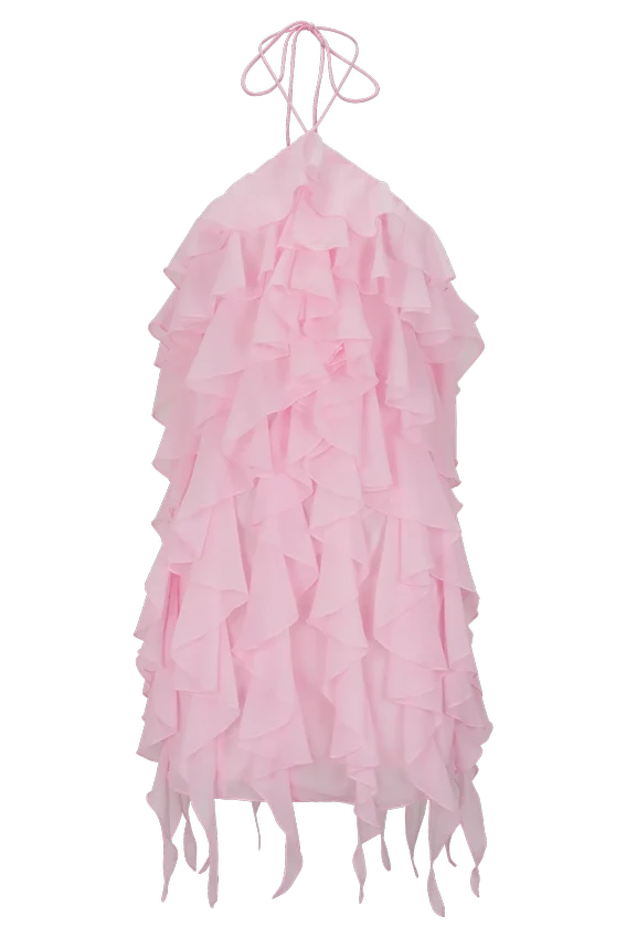 Marigold Ruffle Halter Mini Dress – Powder Pink Marigold Ruffle Halter Mini Dress – Powder Pink