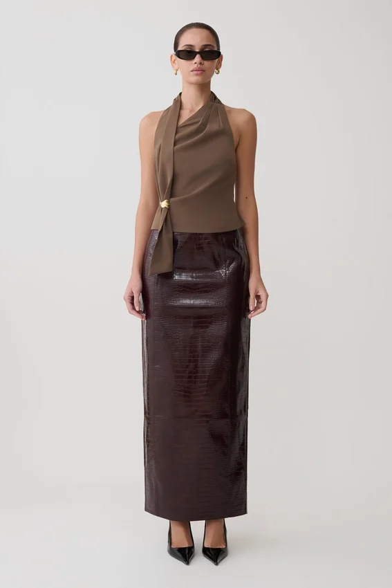Marina Halter Top With Hardware – Cacao Brown Marina Halter Top With Hardware – Cacao Brown