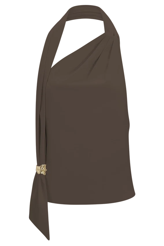 Marina Halter Top With Hardware – Cacao Brown Marina Halter Top With Hardware – Cacao Brown