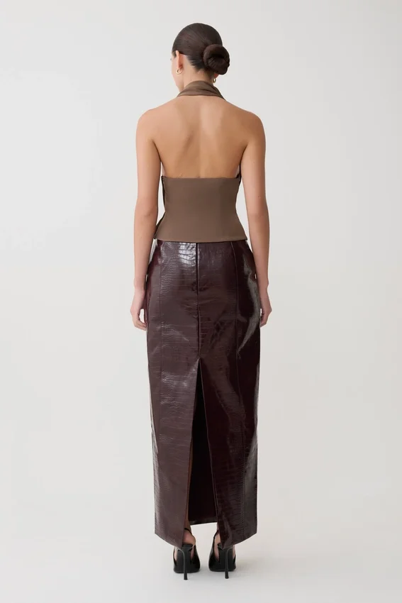 Marina Halter Top With Hardware – Cacao Brown Marina Halter Top With Hardware – Cacao Brown