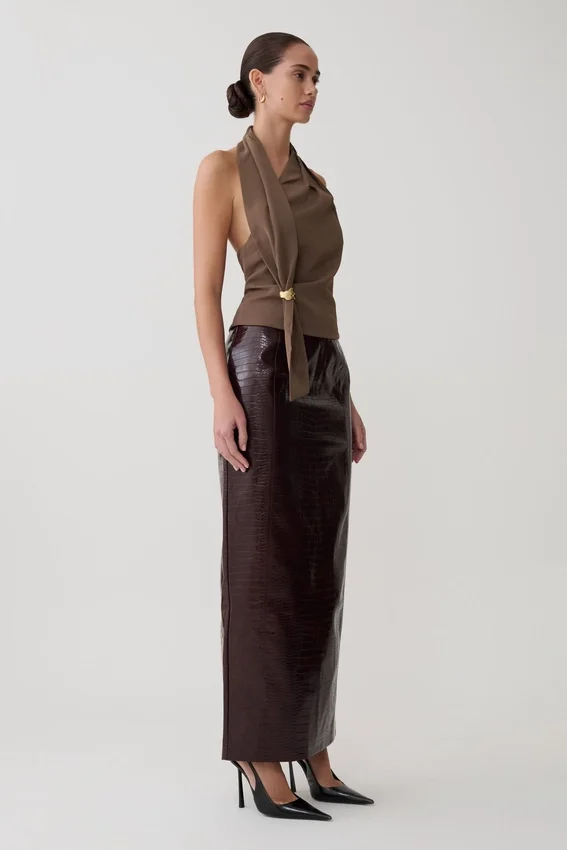 Marina Halter Top With Hardware – Cacao Brown Marina Halter Top With Hardware – Cacao Brown
