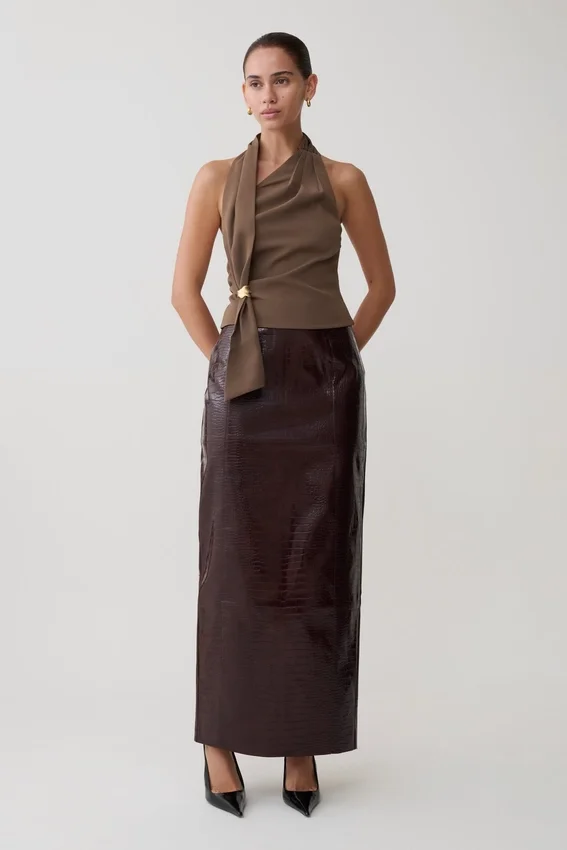 Marina Halter Top With Hardware – Cacao Brown Marina Halter Top With Hardware – Cacao Brown