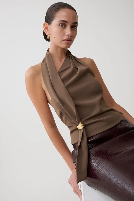 Marina Halter Top With Hardware – Cacao Brown Marina Halter Top With Hardware – Cacao Brown