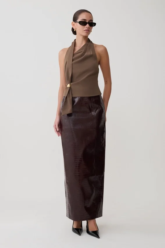 Marina Halter Top With Hardware – Cacao Brown Marina Halter Top With Hardware – Cacao Brown