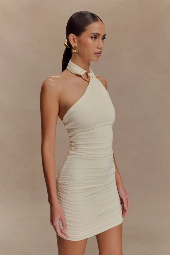 Mariposa Slinky Halter Mini Dress – Ivory Mariposa Slinky Halter Mini Dress – Ivory
