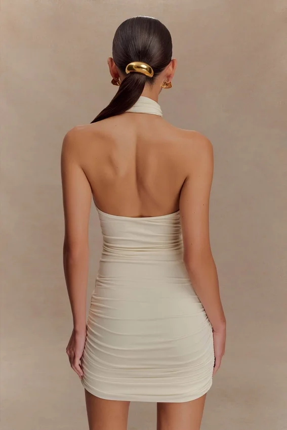Mariposa Slinky Halter Mini Dress – Ivory Mariposa Slinky Halter Mini Dress – Ivory