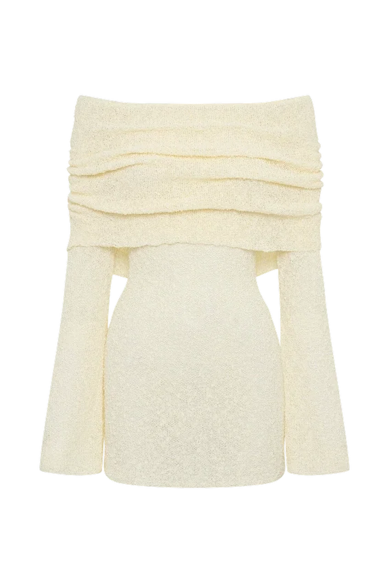 Marisol Off Shoulder Boucle Mini Dress – Ivory Marisol Off Shoulder Boucle Mini Dress – Ivory
