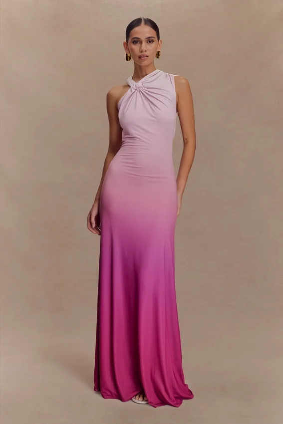Marlee Asymmetrical Slinky Maxi Dress – Ombre Pink Marlee Asymmetrical Slinky Maxi Dress – Ombre Pink