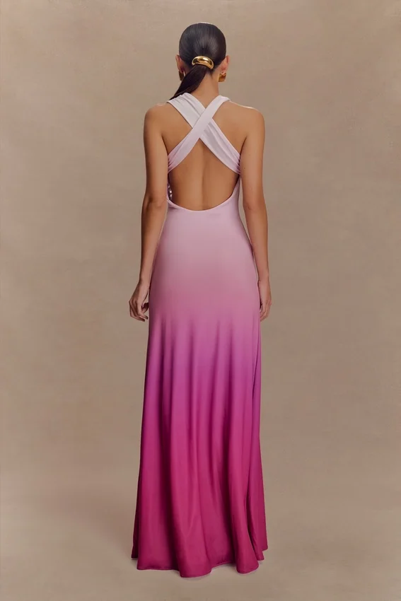 Marlee Asymmetrical Slinky Maxi Dress – Ombre Pink Marlee Asymmetrical Slinky Maxi Dress – Ombre Pink