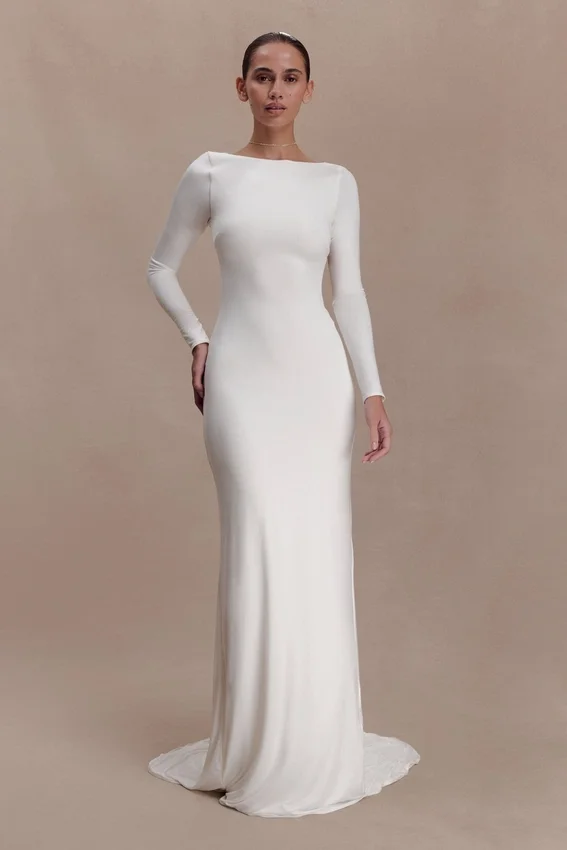 Marlene Slinky Low Back Maxi Dress – White Marlene Slinky Low Back Maxi Dress – White