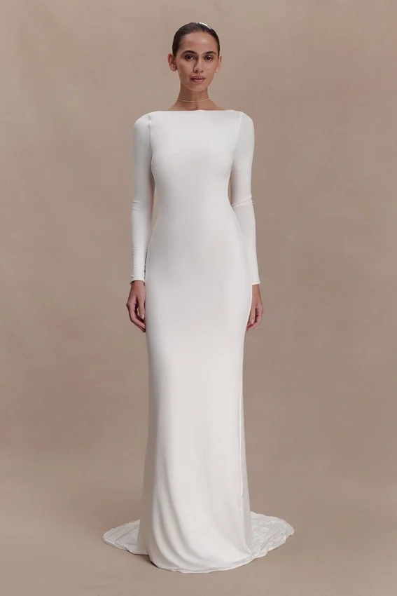 Marlene Slinky Low Back Maxi Dress – White Marlene Slinky Low Back Maxi Dress – White
