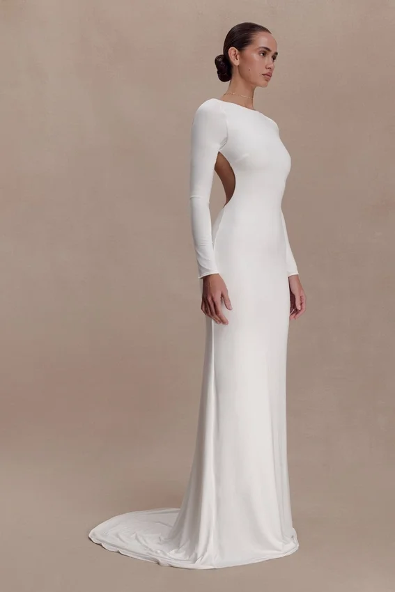 Marlene Slinky Low Back Maxi Dress – White Marlene Slinky Low Back Maxi Dress – White